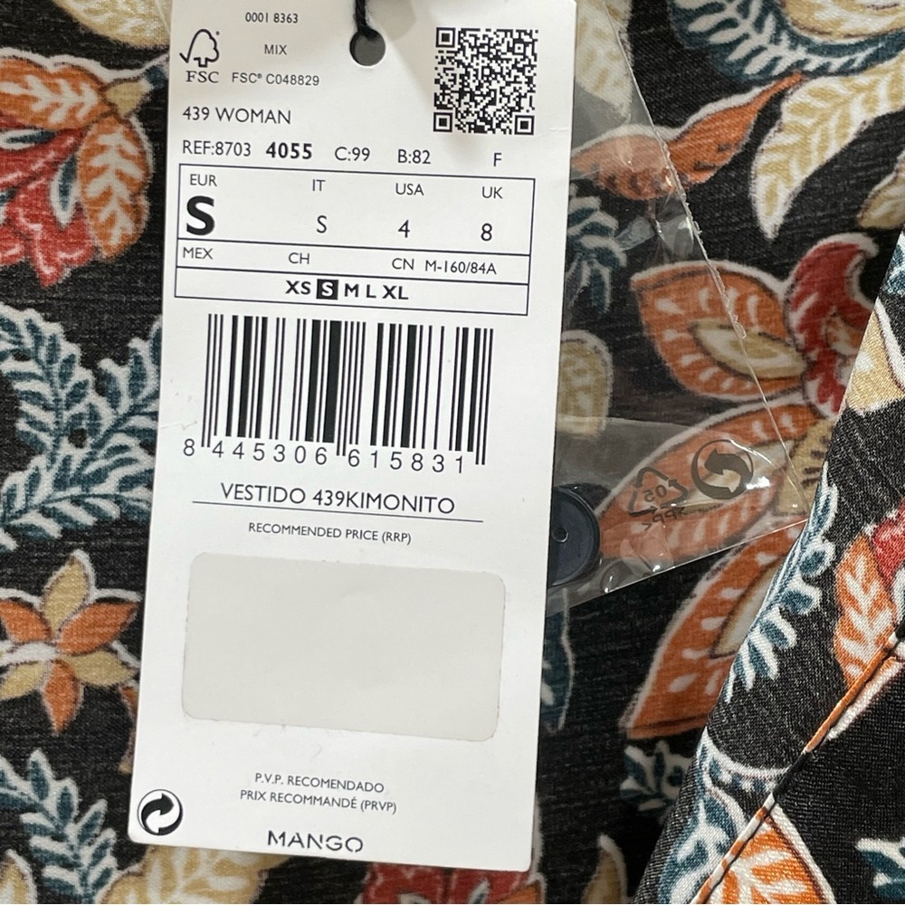 NWT MNG Mango Kimono Long Sleeve Satin Finish Floral Women's Small 4 - Picture 7 of 15